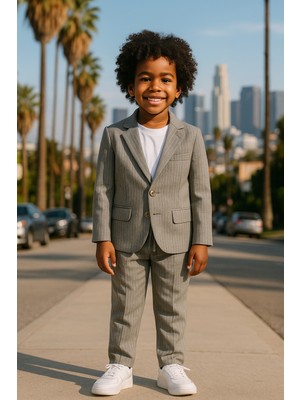 Erkek Çocuk Exclusive Cut Luxury Çizgili Takım Elbise Özel Gün Doğum Günü