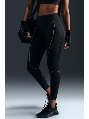Nike Go High Waisted 7/8 Leggings With Pockets Kadın Yüksek Bel Toparlayıcı 6 Cepli Tayt Siyah