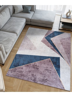 Kadife Dokulu, Lastikli, Sünger Apreli, Kaymaz Taban, Yıkanabilir Modern Desenlerde Halı Örtüsü - 9 M2