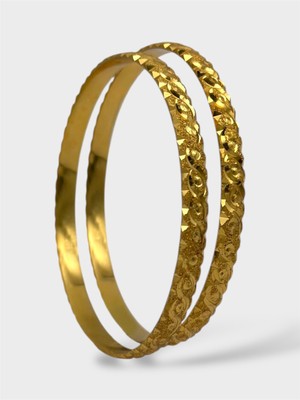 Çelik 22 Ayar Altın Kaplama Desenli Kalın Ajda Bilezik - 2 Adet