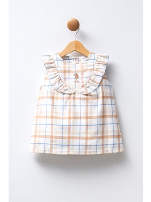 U.S. Polo Assn. Kız Bebek Beyaz Fırfır Detaylı Ekose Desenli Kolsuz Elbise 50322828-VR013