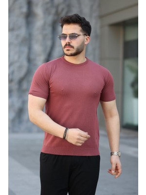 Erkek Viskon Kumaş Bisiklet Yaka Basic Tişört