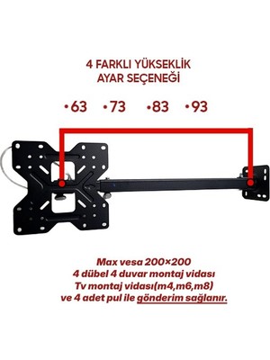Onur Dijitsu 32" - 82 Ekran Tv- Uyumlu Lcd-Led-Monitör Televizyon Hareketli Tavan Askı Aparatı 