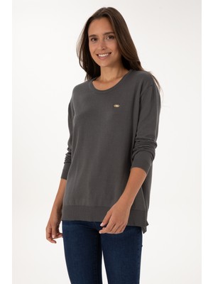 U.S. Polo Assn. Kadın Gri Bisiklet Yaka Basic Kazak 50307735-VR024