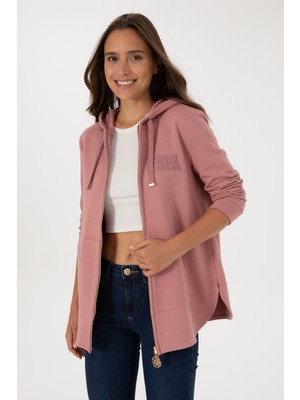U.S. Polo Assn. Kadın Gül Kurusu Fermuarlı Kapüşonlu Sweatshırt 50307714-VR221