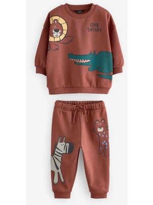 Yeni Sezon Erkek Çocuk Timsah Baskılı 3iplik Şardonsuz Pamuklu Alt Üst Takım