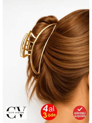 Altın Renk Eliptik Metal Mandal Saç Tokası 11 cm Büyük Boy - Dayanıklı ve Şık