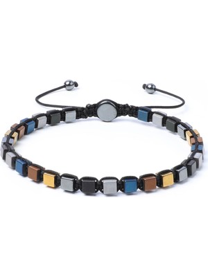 Hematit Doğal Taş Bileklik, Tasarım Bileklik, Karışık Renk Kare Kesim İpli Ayarlanabilir