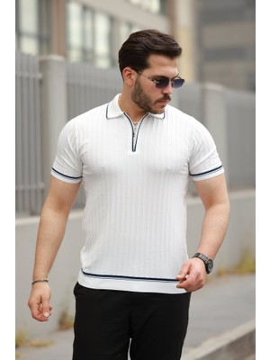 Erkek Fermuarlı Yakalı Kısa Kollu T-Shirt