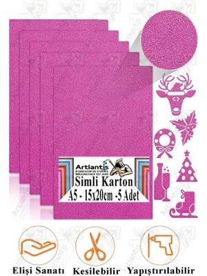 Simli Karton A5 15X20 cm 5 Li 1 Paket Simli Fon Kartonu Parıltılı Kağıt Anasınıfı Kreş Etkinlik Proje Dekoratif