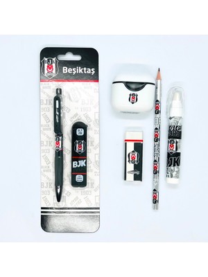 Beşiktaş Lisanslı Kırtasiye Seti | Uçlu Kalem, Yedek Uç, Kurşun Kalem, Silgi, Kalemtıraş ve Roket Silgi | Taraftar Okul Hediyelik Paket