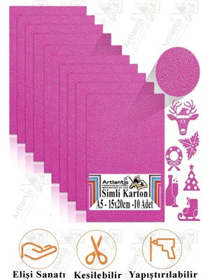 Pembe Simli Karton A5 15X20 cm 10 Lu 1 Paket Simli Fon Kartonu Parıltılı Kağıt Anasınıfı Kreş Etkinlik Proje