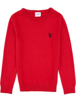 U.S. Polo Assn. Kız Çocuk Kırmızı Düz Yaka Basic Kazak 50316808-VR171 Trend Slim Fit
