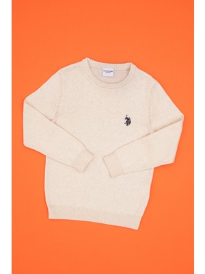 U.S. Polo Assn. Kız Çocuk Krem Melanj Bisiklet Yaka Basic Kazak 50316808-VR159