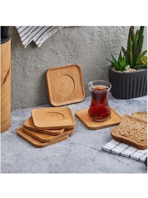 Home 6ADET Bambu Çay Tabağı, Çay Bardağı Altlığı, Estetik Sunum Sunumluk, Doğal Malzeme, Çevre Dostu ve Şık Tasarım (Kare)