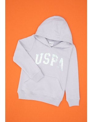 U.S. Polo Assn. Kız Çocuk Lila Payet İşlemeli Kapüşonlu Basic Sweatshirt 50314312-VR245