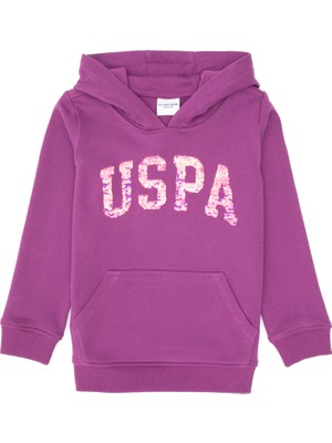 U.S. Polo Assn. Kız Çocuk Menekşe Payet İşlemeli Kapüşonlu Basic Sweatshirt 50314312-VR037