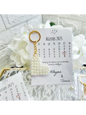 10 Adet Inci Kalp Anahtarlık Takvim Baskılı Kart Üzeri  Nişan Nikah Söz Hediyelik