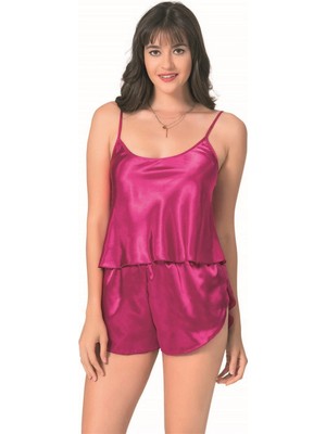 Marsilyan- Vişne Saten Babydoll Şort Takımı