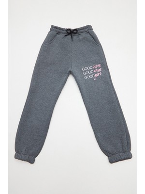 3 Iplik Yazı Baskılı Kız Çocuk Jogger Eşofman Altı
