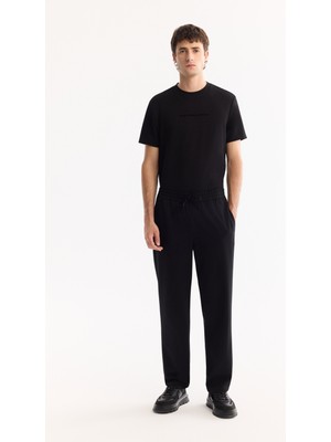 AVVA Erkek Siyah Beli Lastikli Bağcıklı Kolay Ütülenen Jogger Relaxed Fit Pantolon A52Y3041