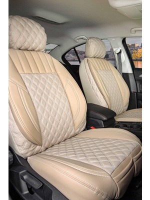 Chery Tiggo ile Uyumlu Lüx Yarı Deri Oto Koltuk Kılıfı Ön Arka Takım Petra Bej