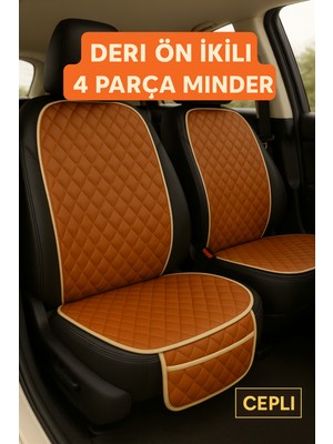 Fiat 500 x Uyumlu Suni Deri Oto Koltuk Minderi Silinebilir Leke Tutmaz Kapitone 2'li Taba