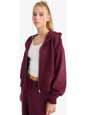 DeFacto Cropped Fit Kapüşonlu Kalın Fermuarlı Sweatshirt Z7069AZ25WN