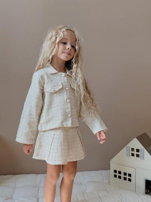 Kız Çocuk Tüvit Kumaş Ceket Etek 2li Takım Şık Özel Gün Gündelik