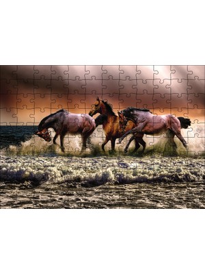 Cakapuzzle  Kumsaldaki Atlar 120 Parça Puzzle Yapboz Mdf (Ahşap)