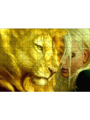 Caka Tablo Cakapuzzle Sarı Saçlı Kız ve Aslan 120 Parça Puzzle Yapboz Mdf (Ahşap)