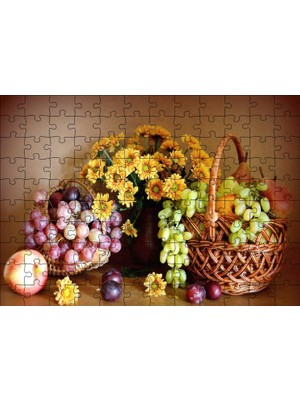 Caka Tablo Cakapuzzle Sepette Meyvalar Vazoda Çiçek Görseli 120 Parça Puzzle Yapboz Mdf (Ahşap)