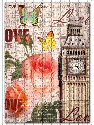 Cakapuzzle Londra Saat Kulesi Gül Kelebek Görsel 120 Parça Puzzle Yapboz Mdf (Ahşap)