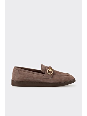 ELLE Kadın Loafer Kahve Hakiki Deri Casual Ayakkabı Düz Taban ile Günlük Kullanım İçin
