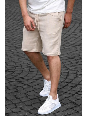 Madmext Bej Keten Şort Erkekler İçin Nefes Alabilir Kumaş Spor Tarz 6506
