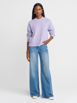 72036 Basic Geniş Wideleg Denim Pantolon-Mavi