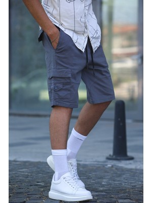 Madmext Füme Kargo Cep Erkek Kapri Şort 5737 Jogger Kalıp %65 Pamuk %30 Polyester Normal Bel