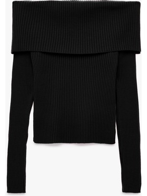 Uzun Kollu Slim Fit Omzu Açık Fitilli Triko Kazak