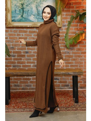 Fitilli Kahverengi Tesettür Triko Ikili Takım 35971KH