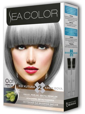 Sea Color 2 Tüp Krem Saç Boyası Seti Füme Gri No:0.01