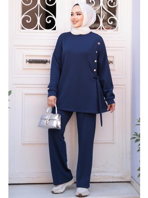 Düğme Detaylı Lacivert Tesettür Ikili Takım 13261L
