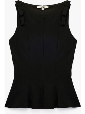 Slim Fit Kolsuz Kayık Yaka Peplum Bluz