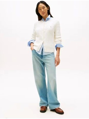 Tommy Hilfiger Pamuklu Saç Örgülü Orta Kalınlıkta Bisiklet Yaka Uzun Kollu Kadın Kazak WW0WW46514YA8