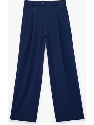 Krep Kumaş Cepli Pile Detaylı Yüksek Bel Geniş Paça Palazzo Pantolon