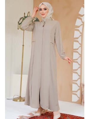Pile Detaylı Bej Tesettür Ferace 45289BEJ