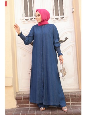 Gizli Düğmeli Lacivert Tesettür Kot Ikili Takım 19022L