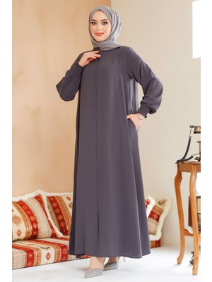 Fermuarlı Füme Tesettür Ferace 45287FU