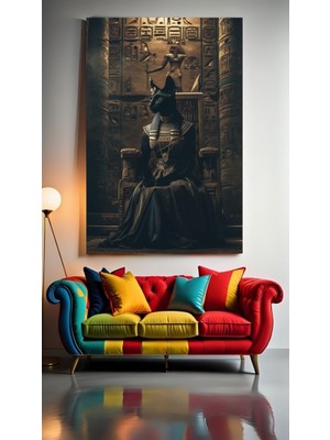 Özkacar Group Tahtta Oturan Mısır Kedisi Ev Duvar Salon Güzellik Salonu Ofis Dükkan Dekarasyon Kanvas Tablo