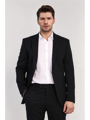Siyah Velvarde Ern Basic Slim Fit Takım Elbise Erkek Dokuma Kalıbı ile Şık Görünüm