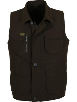 Erkek Keten Yelek Haki Renk Normal Kesim Yakalı RAR00883 Avcı Yeleği